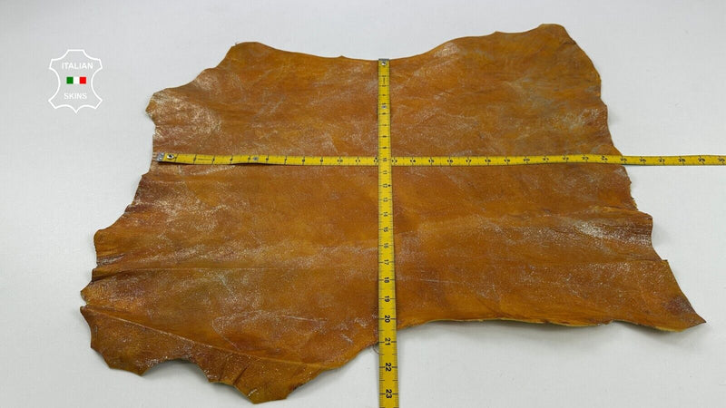 TANGERINE PEARLIZED DISTRESSED CRINKLED Thick Goatskin leather 4+sqf 1.2mm C2474