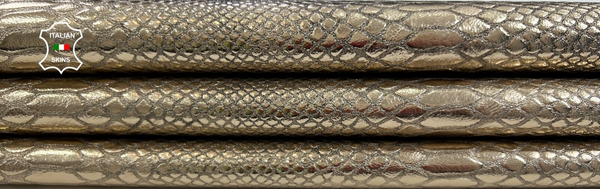 METALLIC PLATINUM SNAKE TEXTURED Print ON Thick Goat leather 4+sqf 1.2mm C1859