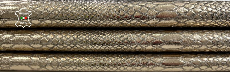 METALLIC PLATINUM SNAKE TEXTURED Print ON Thick Goat leather 4+sqf 1.2mm C1859