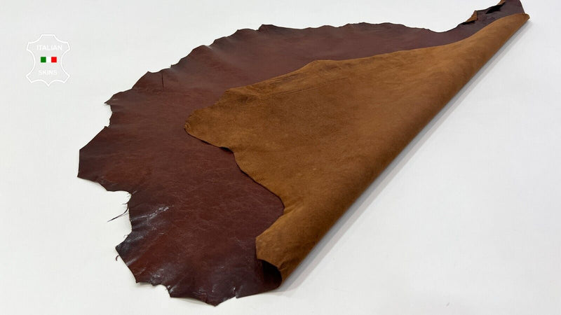 COGNAC BROWN SHINY CRINKLE Soft Italian Goatskin leather hides 5sqf 0.7mm #C375
