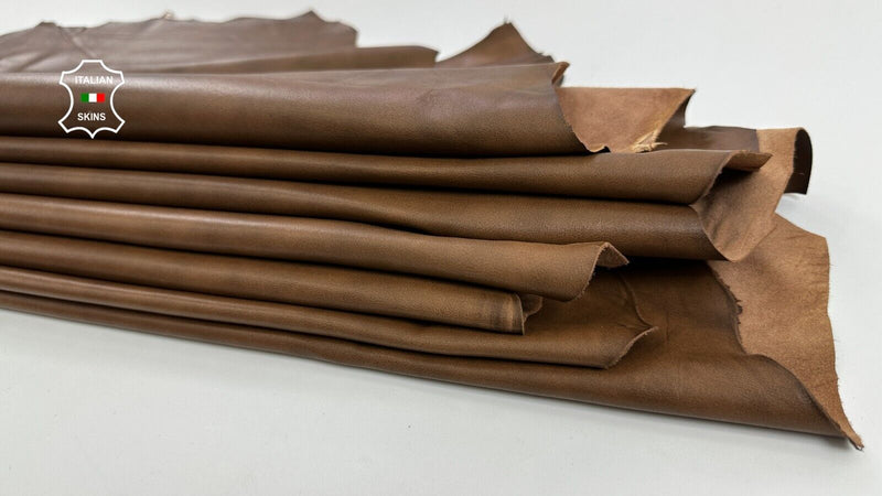 BROWN DISTRESSED ANTIQUED RUSTIC LOOK Lamb leather 2 skins 15+sqf 0.8mm #C2569