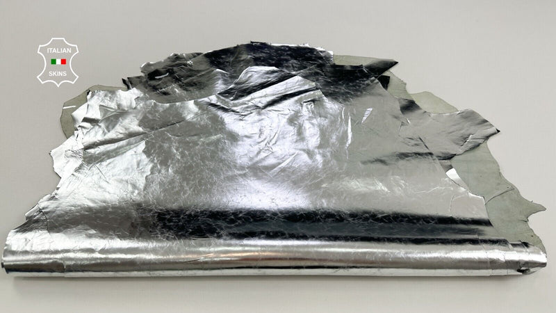 METALLIC SILVER CRINKLED ANTIQUED Strong Goat leather 5 skins 30sqf 0.4mm #C2285