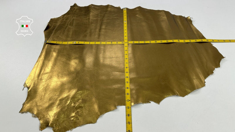METALLIC BRASS OLD GOLD Thick Italian Lambskin leather hides 4+sqf 1.1mm C2580