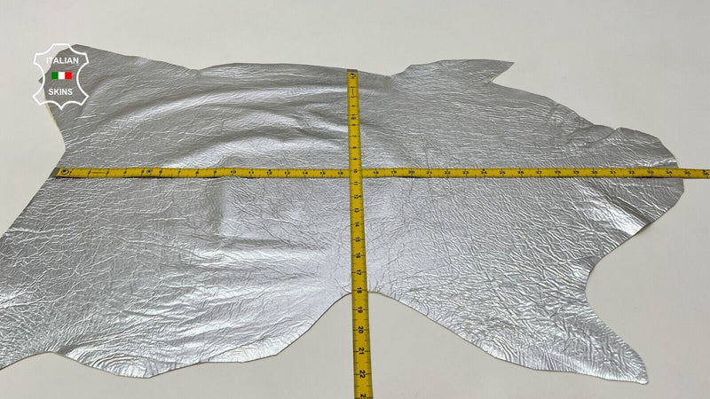 METALLIC SILVER CRINKLE Soft Italian Lambskin leather hides 5sqf  1.0mm #C144