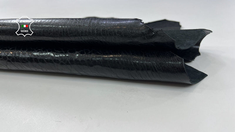 BLACK TEXTURED COATED SHINY Thick Strong Italian Lamb leather 5sqf 1.4mm #C1744