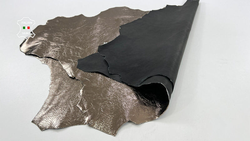 METALLIC BRONZE CRINKLE COATED SHINY Goatskin leather 2 skins 12sqf 0.8mm C1460