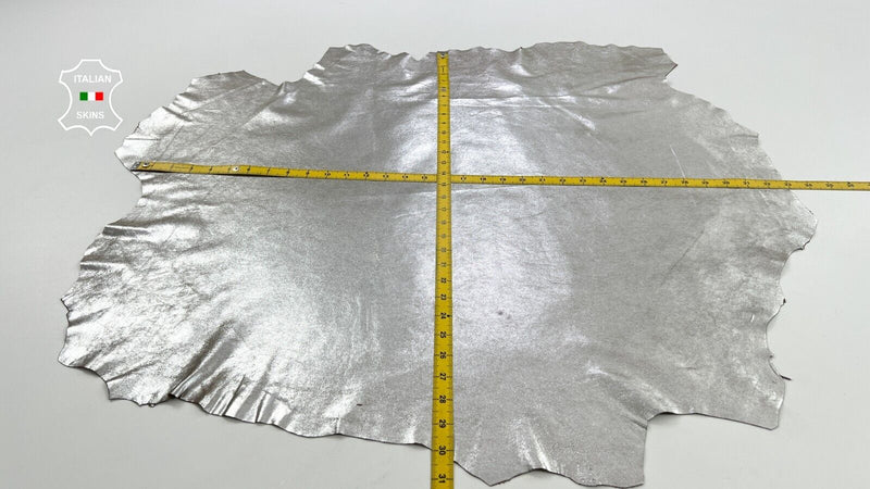 METALLIC SILVER CRACKED ON BROWN Thin Soft Lambskin leather 6+sqf 0.6mm #C1523