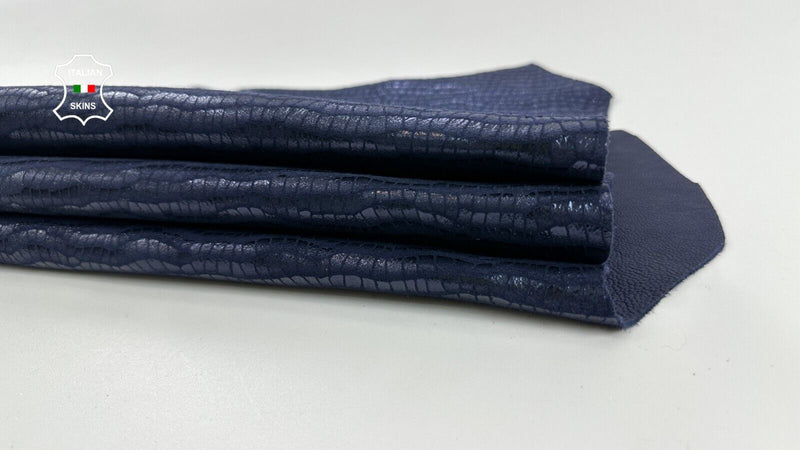 DARK BLUE SHINY CROCODILE PRINT ON Soft Goatskin leather hides 5sqf 1.0mm #C2494