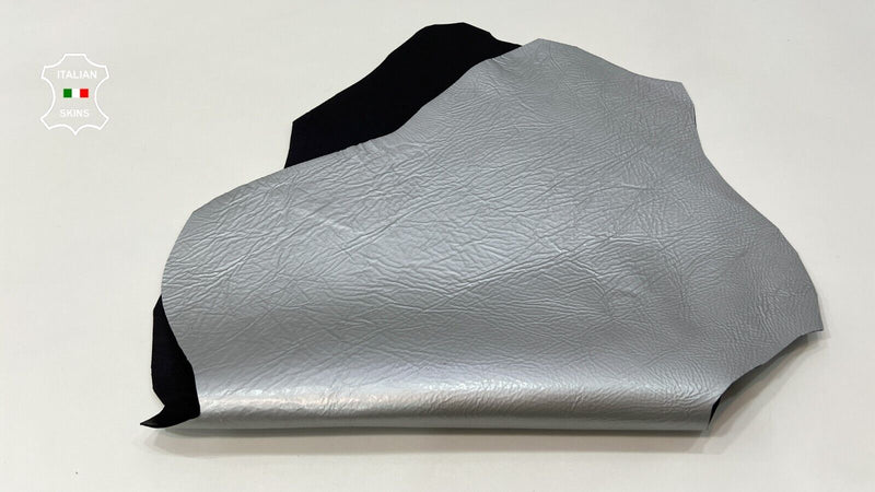 METALLIC GREY CRINKLE Thick Italian Goatskin leather hides 4sqf  1.7mm #C141