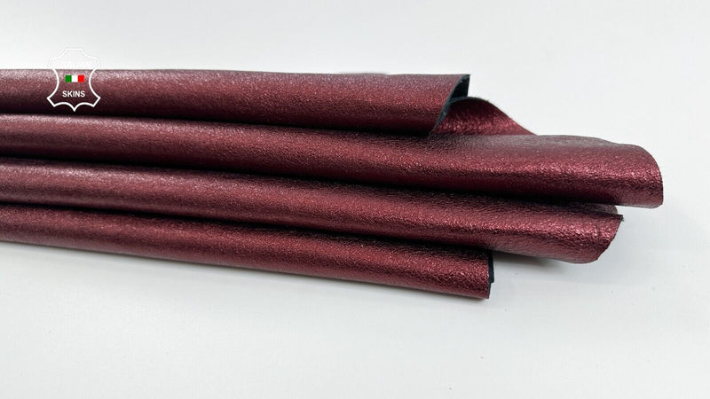METALLIC WINE BURGUNDY CRACKLED CRINKLED Soft Lambskin leather 5sqf 0.9mm #C2574