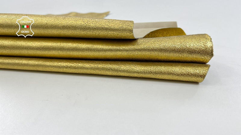 METALLIC GOLD GRAINY ROUGH Thick Italian Goatskin leather hide 6+sqf 1.1mm C1675