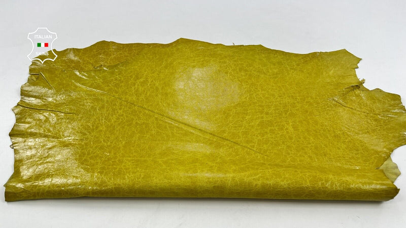 MUSTARD LIME YELLOW CRINKLE SHINY VINTAGE Goat leather 2 skins 12sqf 0.7mm C1615