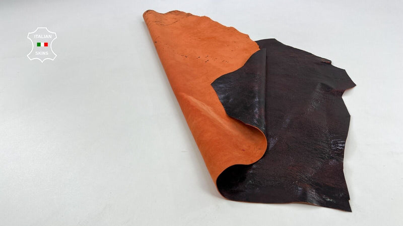 ORANGE ANTIQUED SHINY CRACKED VINTAGE LOOK Soft Lamb leather 5sqf 1.0mm #C1668