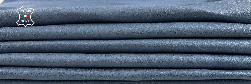 METALLIC BLUE WASHED CRINKLE VINTAGE LOOK Goat leather 3 skins 20sqf 1.1mm C3057