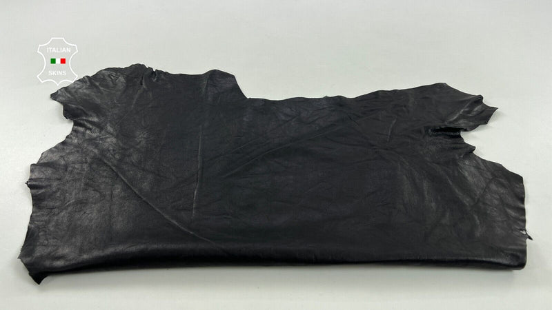BLACK WRINKLED SEMI GLOSS VEGETABLE TAN Soft Lambskin leather 6sqf 1.0mm #C1291