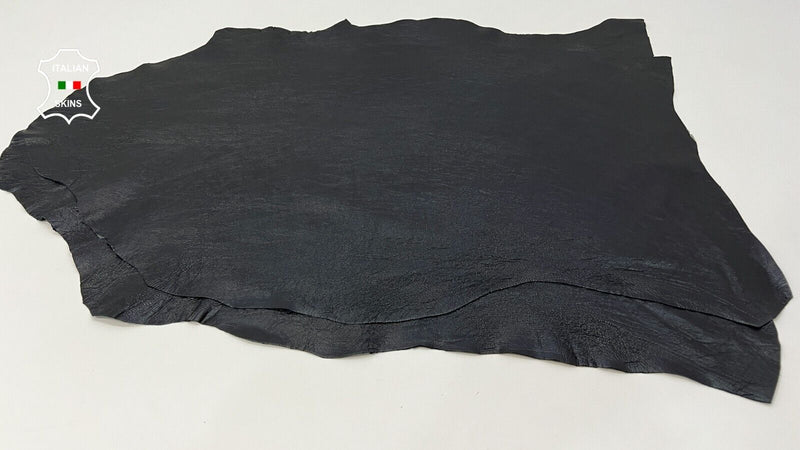 BLACK SHINY ROUGH COATED Soft Italian Lambskin leather 2 skins 15sqf 0.8mm #C187