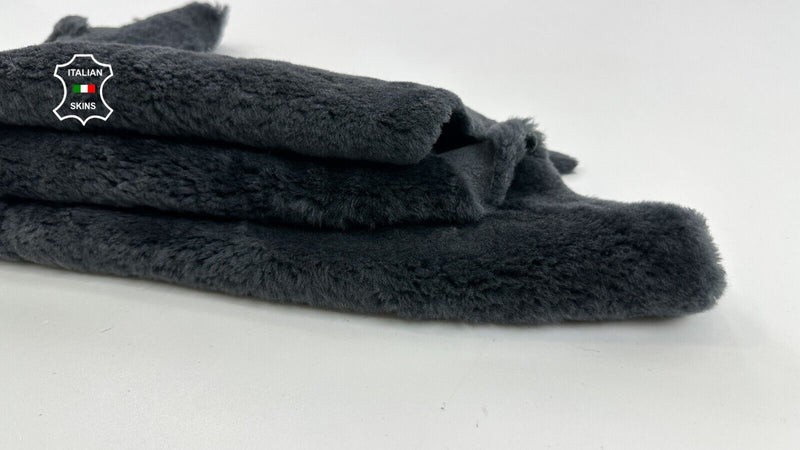 DARK GREY Soft Italian sheepskin Hair on shearling fur leather 19"x25" #C2496