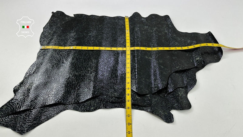 PATENT BLACK CRINKLE OLIVE DISTRESSED Goatskin leather 3 skins 11sqf 0.9mm C2550