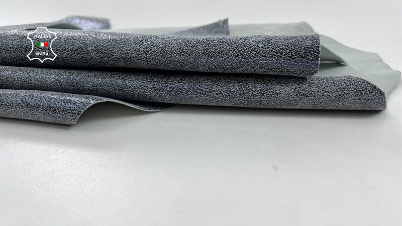 GREY PEARLIZED BLUE CRACKED VINTAGE Thick Italian Goat leather 4+sqf 1.1mm C1086