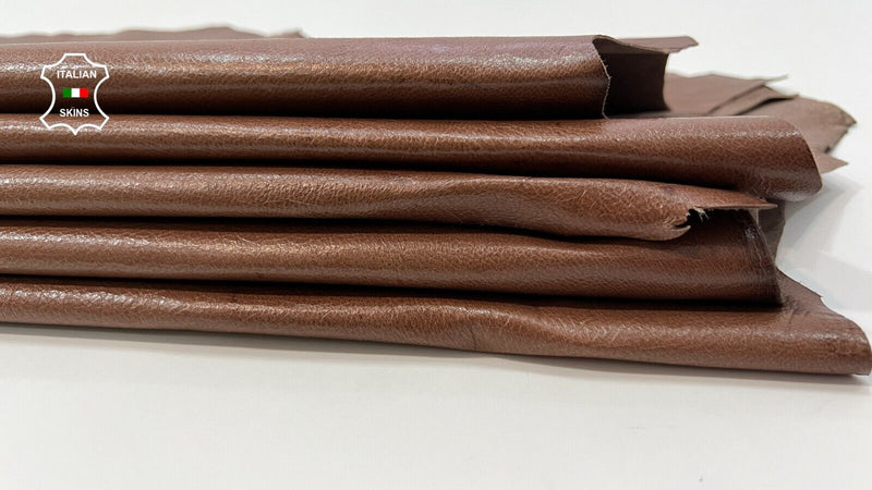 NATURAL BROWN CRINKLE SHINY GLOSSY Soft Goat leather 2 skins 10sqf 0.8mm #B9897
