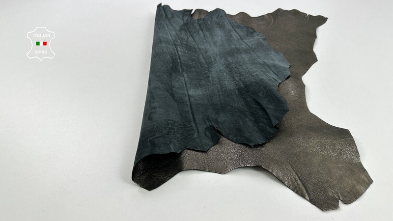 METALLIC PEWTER ANTIQUED DISTRESSED ROUGH Thick Goat leather 5+sqf 1.1mm C2489