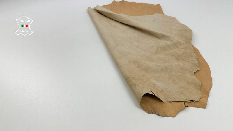 SANDY TAN CRINKLED VINTAGE LOOK Thin Soft Italian Goat leather 6+sqf 0.5mm C2608
