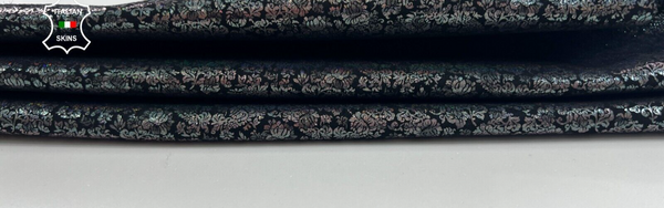 METALLIC HOLOGRAPHIC GUNMETAL FLOWERS PRINT Soft Goat leather 2sqf 0.8mm #C1166