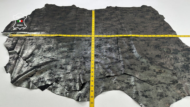 METALLIC PEWTER CRACKED ANTIQUED Soft Lambskin leather 2 skins 14sqf 0.7mm C2491
