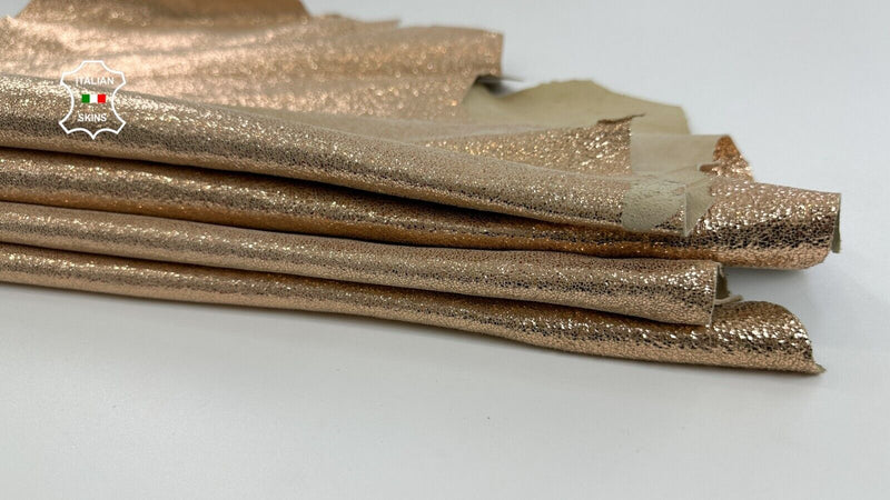 METALLIC LIGHT COPPER CRACKED CRISPY Lambskin leather 2 skins 11+sqf 1.1mm C2619