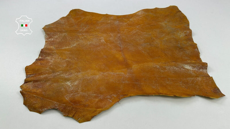 TANGERINE PEARLIZED DISTRESSED CRINKLED Thick Goatskin leather 4+sqf 1.2mm C2474