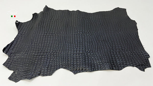 BLACK CROCODILE TEXTURED EMBOSSED PRINT On Goat leather 2 skins 12sqf 0.6mm C101