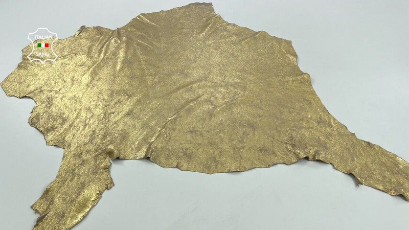 METALLIC GOLD DISTRESSED VINTAGE LOOK Soft Lambskin leather 7sqf 0.7mm #C1414