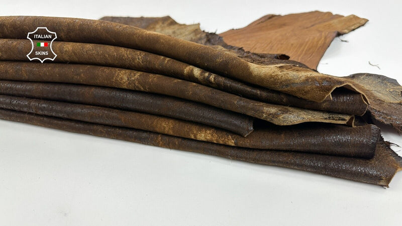 BROWN VERY VINTAGE LOOK VEGETABLE TAN Lamb leather 2 skins 12+sqf 1.3mm C2794