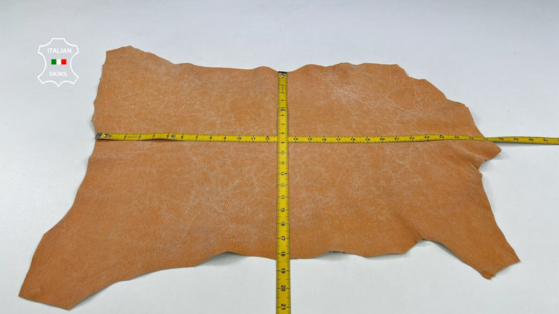 ORANGE CRACKED VINTAGE LOOK Soft Italian Goatskin leather hide 3sqf 0.7mm #C2133