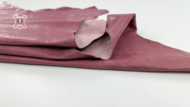 DARK PINK CRINKLED VINTAGE LOOK Thin Soft Italian Goat leather 6+sqf 0.6mm C2609