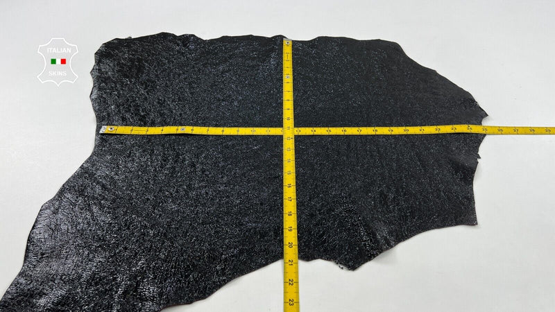 BLACK CRISPY PATENT CRACKED ON PLUM SHINY Soft Goat leather 3+sqf 0.9mm #C959