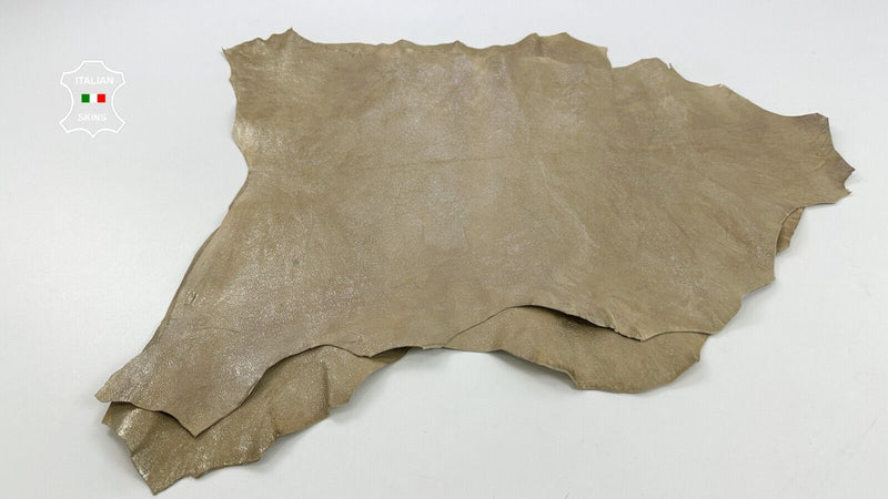 SANDY BEIGE PEARLIZED DISTRESSED VINTAGE Goat leather 2 skins 9sqf 0.8mm #C2552