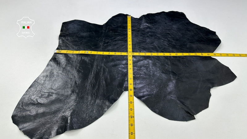 ANTHRACITE BLACK COATED SHINY CRINKLE Italian Goatskin leather 4+sqf 0.9mm C2183