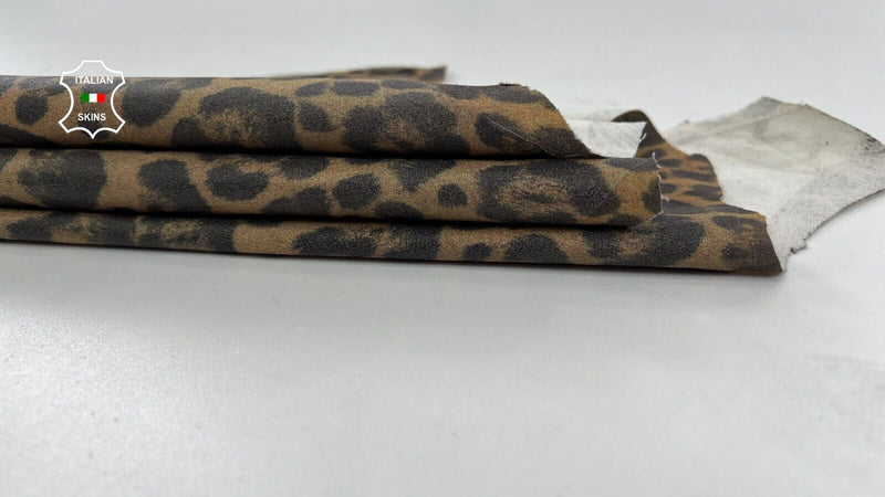SAND LEOPARD PRINT ON Stretch Italian Lambskin leather hides 2+sqf 0.8mm #C1380