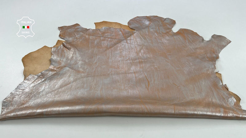 METALLIC SILVER DISTRESSED ON PEACH VEGETABLE TAN Lamb leather 9sqf 0.9mm #C1297