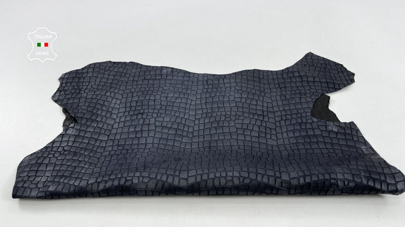 SILVER GREY CROCODILE EMBOSSED PRINT ON Thin Soft Goat leather 4sqf 0.5mm C1017