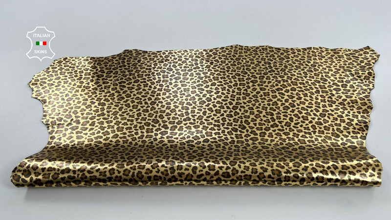 METALLIC GOLD LEOPARD PRINT ON Italian Goatskin leather hide 6+sqf 0.9mm #C1519