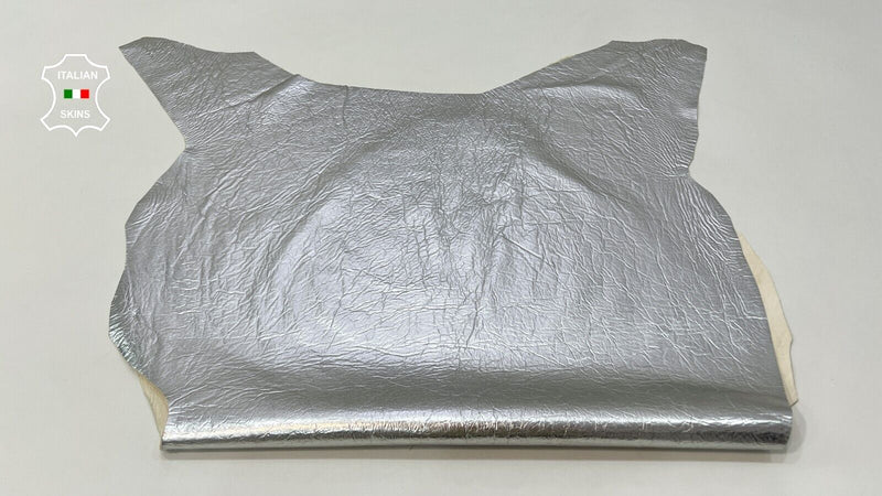 METALLIC SILVER CRINKLE Soft Italian Lambskin leather hides 5sqf  1.0mm #C144