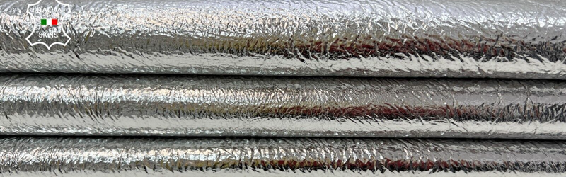 METALLIC SILVER CRINKLE Soft Italian Goatskin leather hides 8sqf  0.8mm #C142