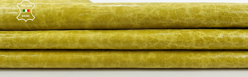 MUSTARD YELLOW CRINKLE VINTAGE LOOK Thin Soft Goatskin leather 6sqf 0.3mm C1656