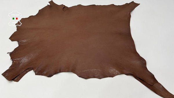 NATURAL BROWN CRINKLE SHINY GLOSSY Soft Goat leather 2 skins 10sqf 0.8mm #B9897