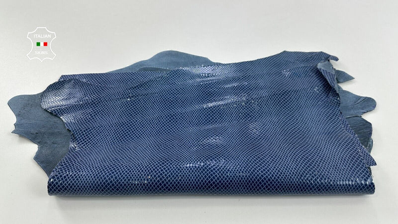 DENIM BLUE SHINY SNAKE Print on Thin Goatskin leather 2 skins 5sqf 0.6mm #C2741