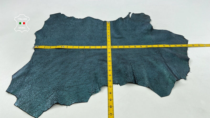 METALLIC TEAL CRACKED Thick Italian Goatskin Goat leather hide 3+sqf 1.3mm C1680