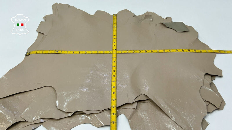 BEIGE PATENT CRINKLE SHINY Thin Strong Goatskin leather 10 skins 30sqf 0.6mm C98