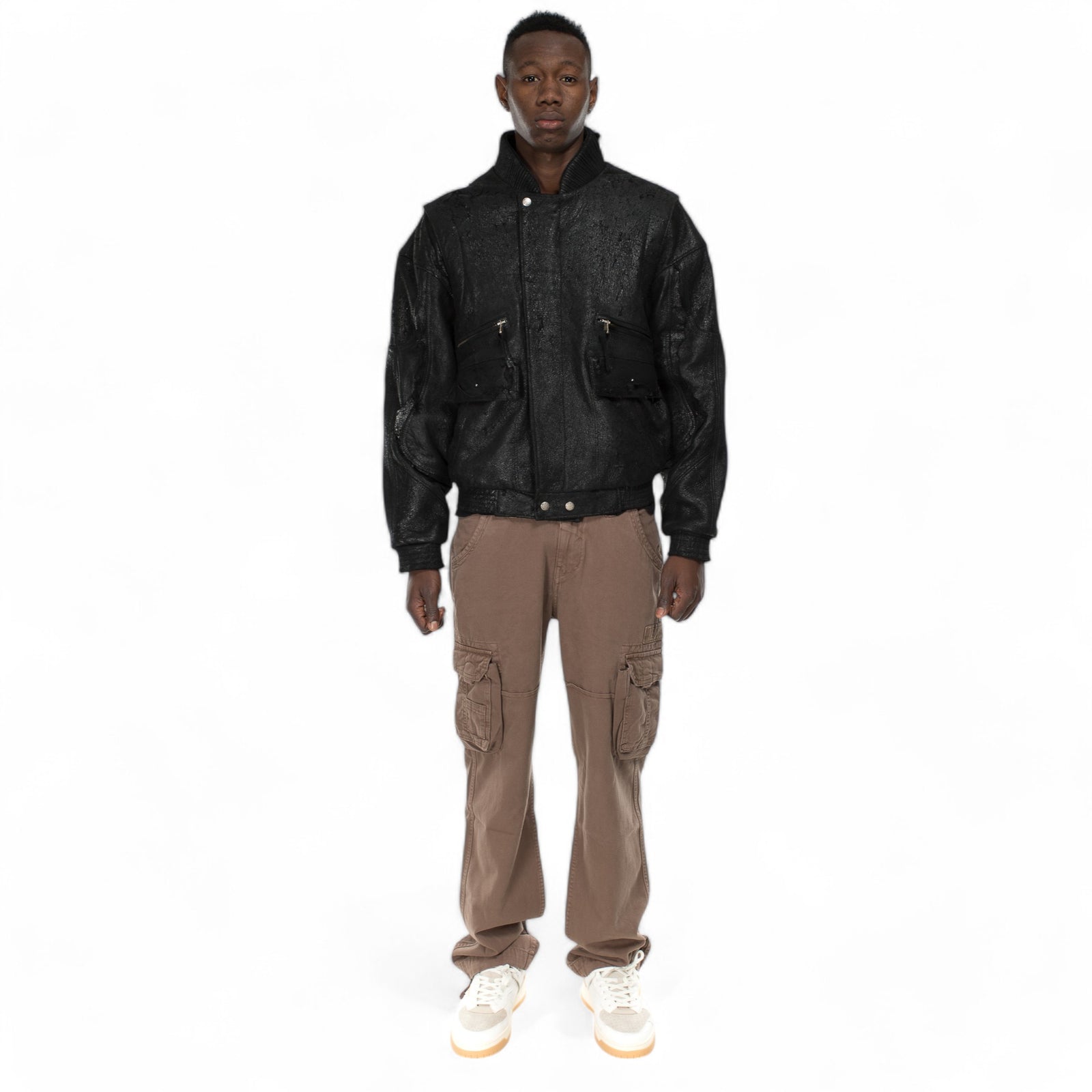 Italian handmade Men genuine USED VINTAGE BLACK lamb leather